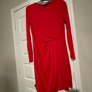 BCBGMaxAzria Vibrant Red Long-Sleeve Twist-Waist Dress